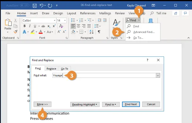 microsoft word recherche